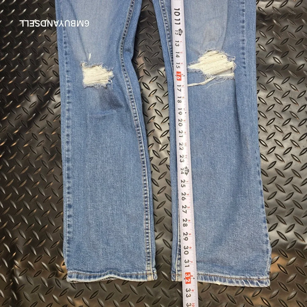 Levis 511 Slim Fit Mens Jeans 36x32 Blue Distressed Ripped‎ Denim 04511-4907